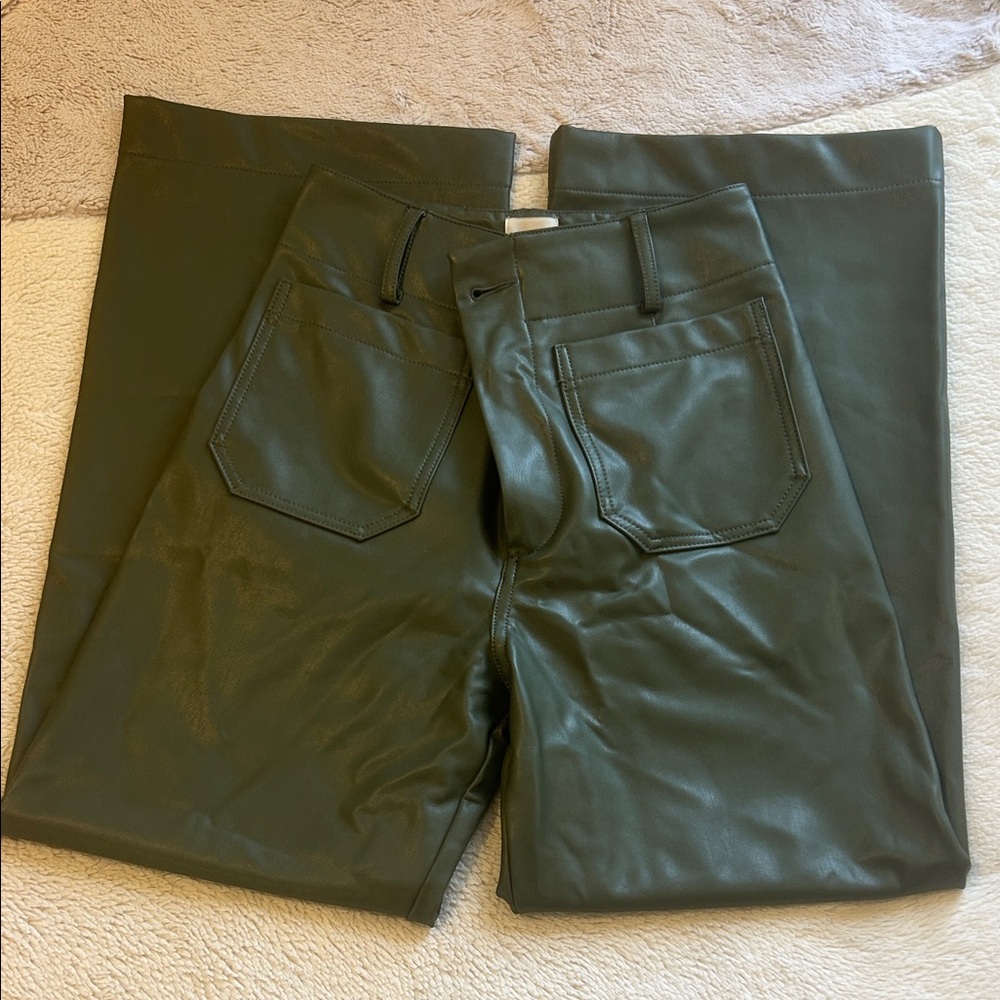 Anthropologie Maeve The Colette Forest Green Leather Wide Leg Pants
